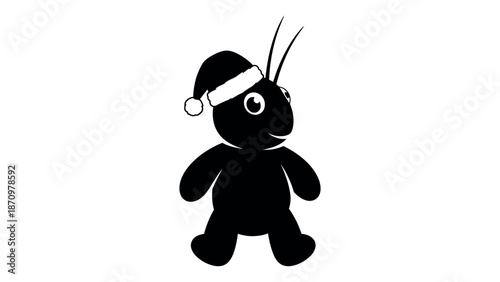 Black ant character wearing a Santa hat insect cartoon