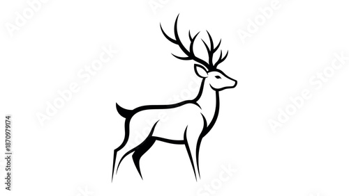 Black silhouette of a stag with antlers on white background