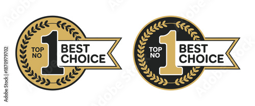 Number 1 best choice badge vector set with black and gold luxury ribbon labels, ideal for product icons, logo design, seals, stamps, symbols, stickers, and marketing vector graphics.