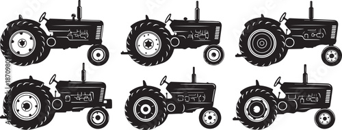Tractors in Various Positions and Angles Illustration