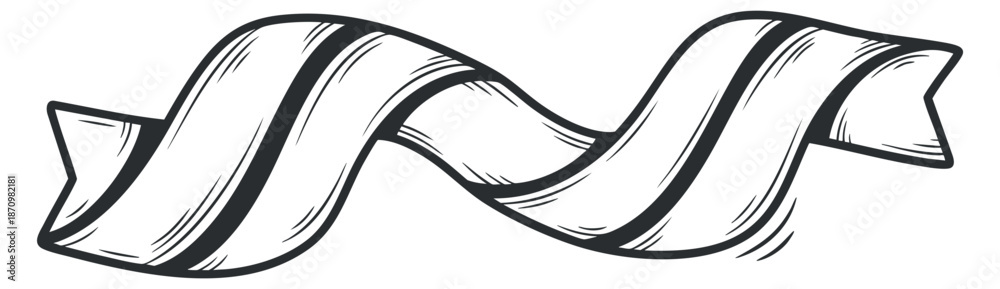 Obraz premium A hand-drawn decorative ribbon in black and white vector style, ideal for celebration and event designs