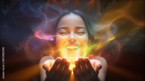 Woman holding energy glowing effect