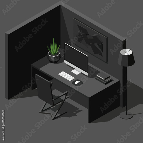 Modern Office Workspace with Computer and Accessories.
