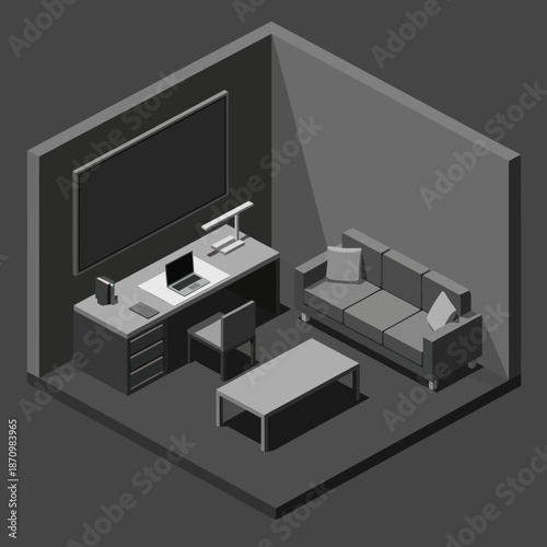 3D Rendering of Modern Office Interior Space.