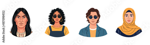 Diverse portraits of young and adult individuals in various outfits and accessories