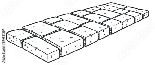 A set of paving bricks arranged in a pattern in black and white outline vector style, ideal for architectural designs and landscaping projects
