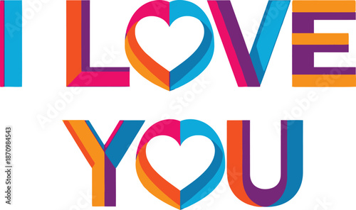 Vibrant colorful text message I love you heart