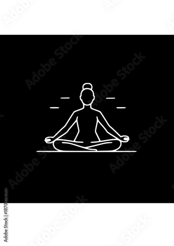 Outline of a meditating woman in a lotus position on a dark background for mindfulness and wellness