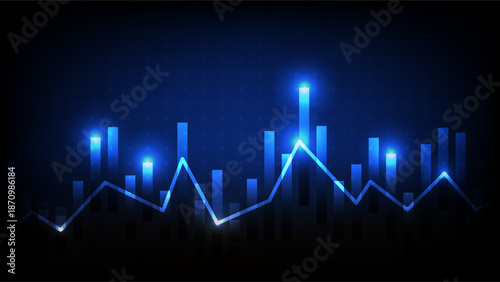 Abstract blue bar and line chart visualizing business growth, financial analytics, market trends and data performance