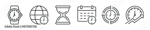 Time thin line icon set. Web minimal editable stroke icons
