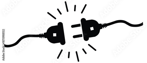 Plug Male Female Connection Icon.  2 Pin Male and Female Plug attachment icon. Plugs Silhouette. Vector illustration. 