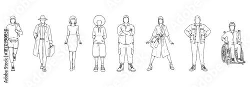 CAD top view drawing of separate people. Vector illustration