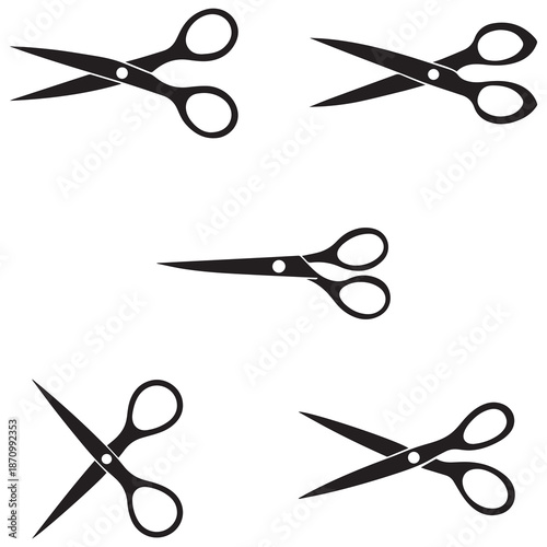 Scissors line cutter set page cross black icon vector background design.