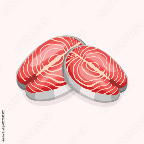 A flat illustration of fresh salmon fillet cuts, ideal for seafood menus, culinary branding, and ingredient visuals.