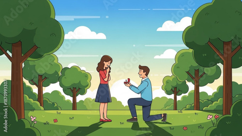Man Proposing to Woman in Park during Sunny Day