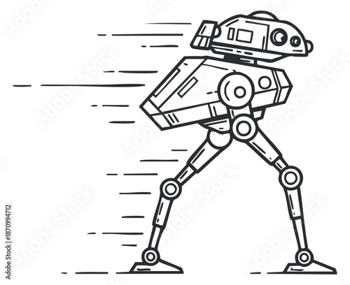 A playful outline illustration of a speedy robot in minimalist vector style, ideal for technology-themed projects and designs