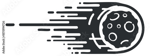 A stylized cookie in motion with speed lines in black and white minimalist vector style, ideal for bakery branding and culinary designs