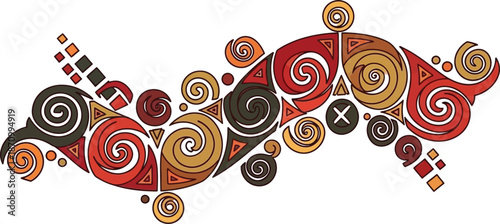 Abstract swirling patterns with geometric shapes in warm earthy tones, intricate decorative design elements