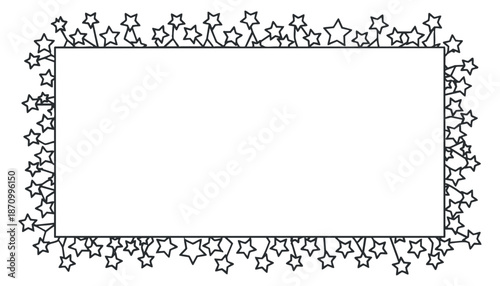 A decorative border of stars in black and white outline vector style, suitable for crafting and event invitations