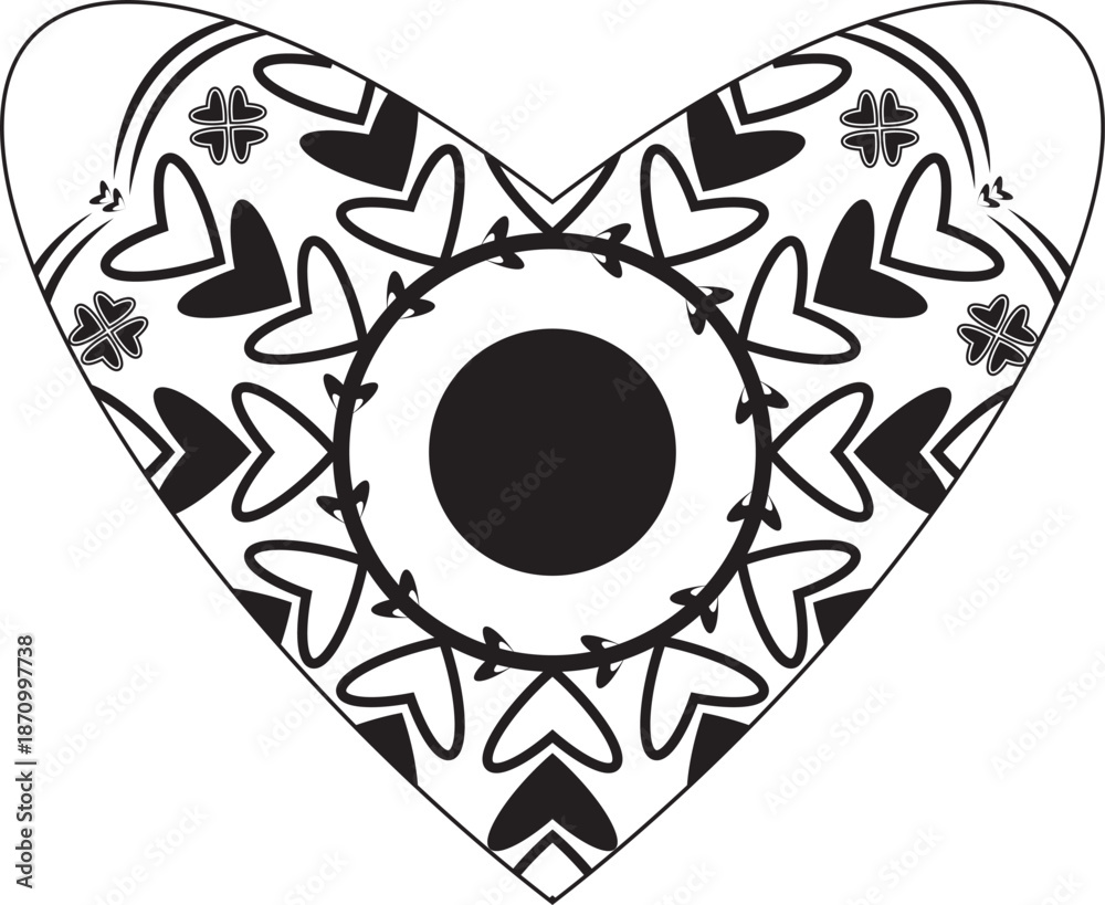 Fototapeta premium Love Heart Mandala Vector Graphic For Detailed Romantic Coloring Page And Valentine Gift Design.