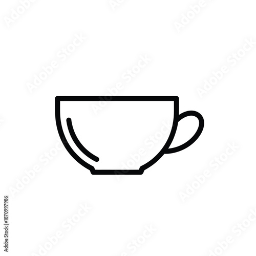 Simple black line illustration of a coffee cup on a white background viewed from the side