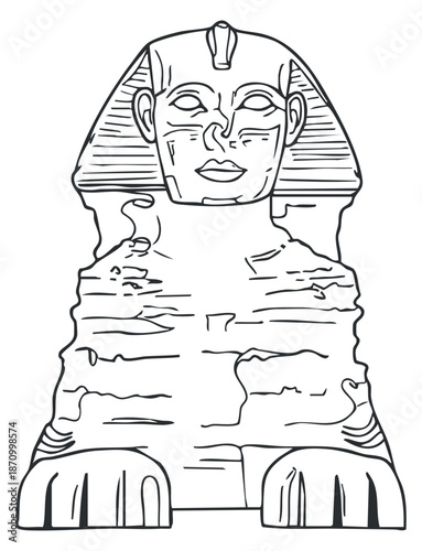 An outline illustration of the Great Sphinx of Giza in minimalist vector style, ideal for educational and historical themes