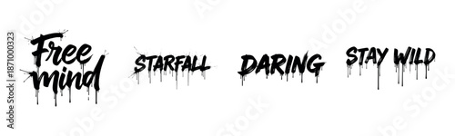 Bold black graffiti ink drip text on white background