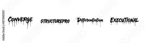 Graffiti text art with words converge, structurepro, differentiation, executional
