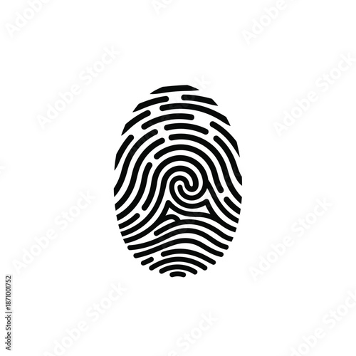 Black fingerprint illustration on white background