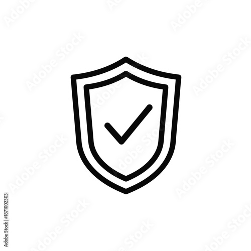 Simple black shield icon with checkmark on white background
