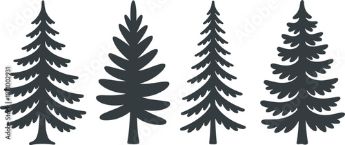 "Four different stylized pine tree silhouettes isolated on white background vector illustration for Christmas, winter, nature, and forest design"

flat vector illustration