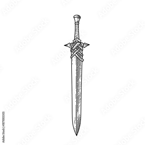 hand drawn vintage great sword line art vector illustration