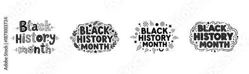 Black history month artistic text designs with decorative elements