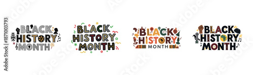 Colorful black history month designs with diverse cultural elements