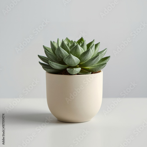 Realistic Artificial Haworthia Succulent in Modern Off-White Ceramic Pot - Minimalist Faux Desk Plant for Home Office Interior Decor