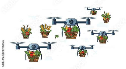 Drones Delivering Fresh Produce and Plants with Advanced Technology, Generative AI.