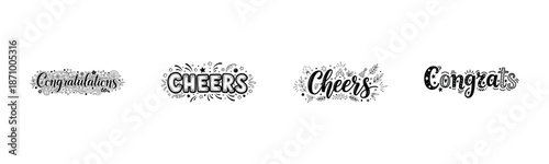 Black and white hand-lettered celebration words: congratulations and cheers designs