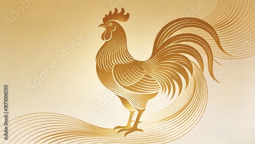 Elegant Golden Paper-Cut Illustration of a Proud Standing Rooster