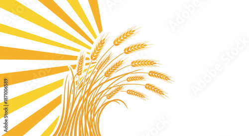Golden Wheat Stalks with Sunburst Rays, Generative AI.