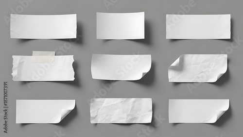 Wallpaper Mural blank paper notes crumpled torn and taped are presented on a clean minimal gray background for versatile design mockups and text. Torontodigital.ca