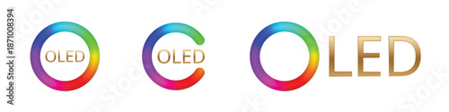 Colorful oled and led logos with vivid gradient circles and modern typography.