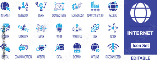 Internet Network DePIN Connectivity Web3 Global Vector Icon Set