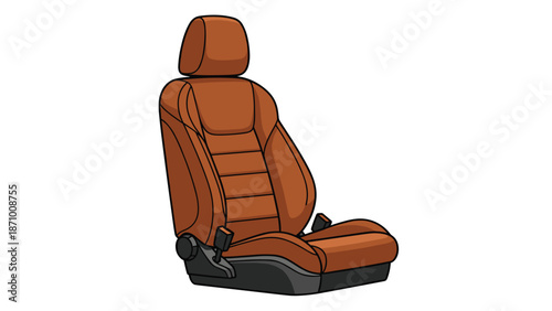 Modern brown and black leather car seat featuring intricate visible stitching and ergonomic contours, indicating contemporary automotive interior design and enhanced passenger comfort.