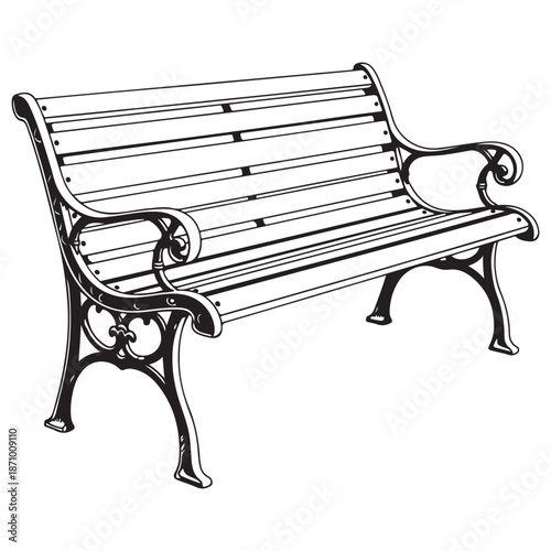 Classic Ornate Park Bench Line Art Illustration