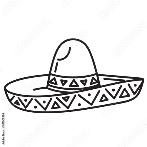 Traditional Sombrero Hat Icon with Geometric Pattern