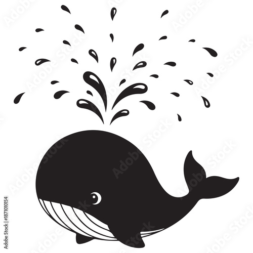 Cute Cartoon Whale Spouting Water Illustration