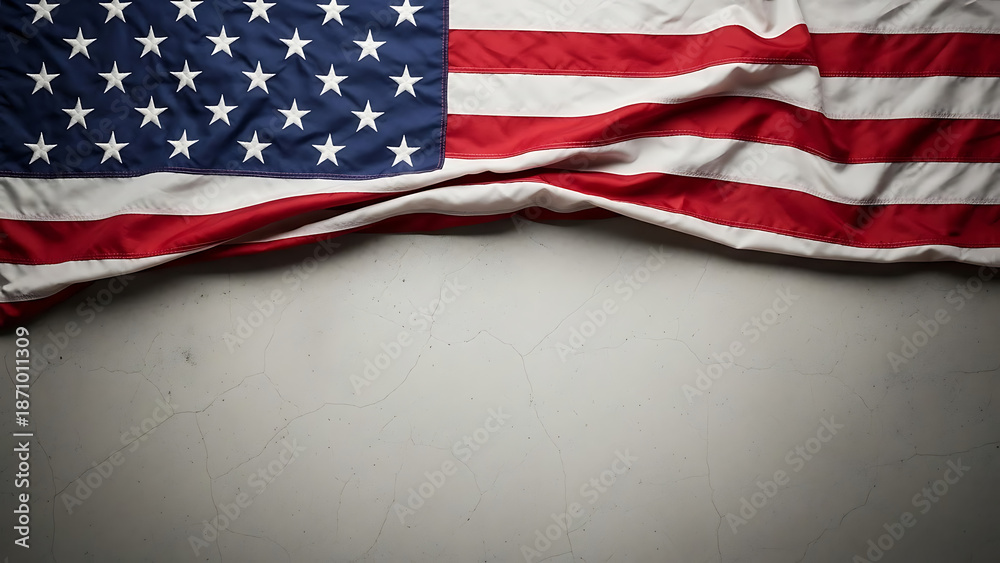 Obraz premium American flag waving against a gray background.