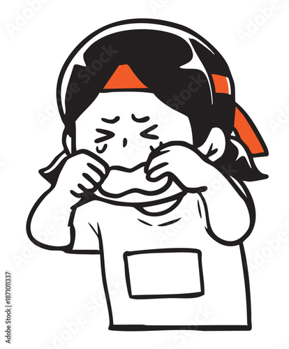 運動会の勝負で負けて悔し泣きする女の子_単色