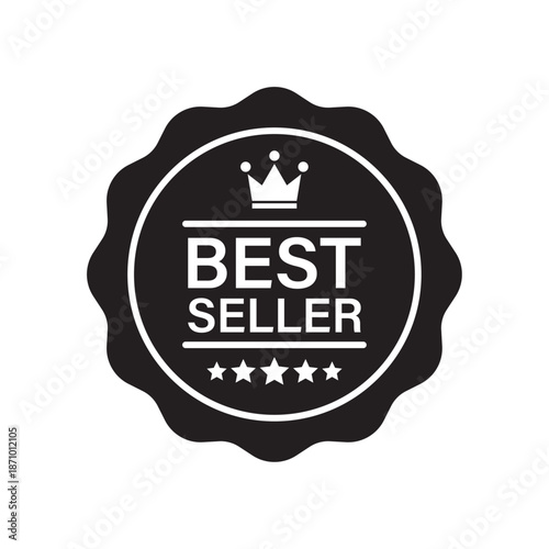 Best seller badge icon with decorative labels representing top product ranking, customer trust, popular item highlight and ecommerce marketing concept