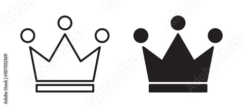 Crown icon set with outline and solid styles representing royalty, leadership, winner status, premium quality and achievement recognition concept